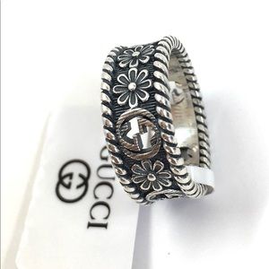 GG logo 925 silver flower 🌸 band rings